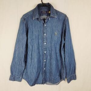 Polo Ralph Lauren denim button up shirt Size medium Long sleeve Preppy Western